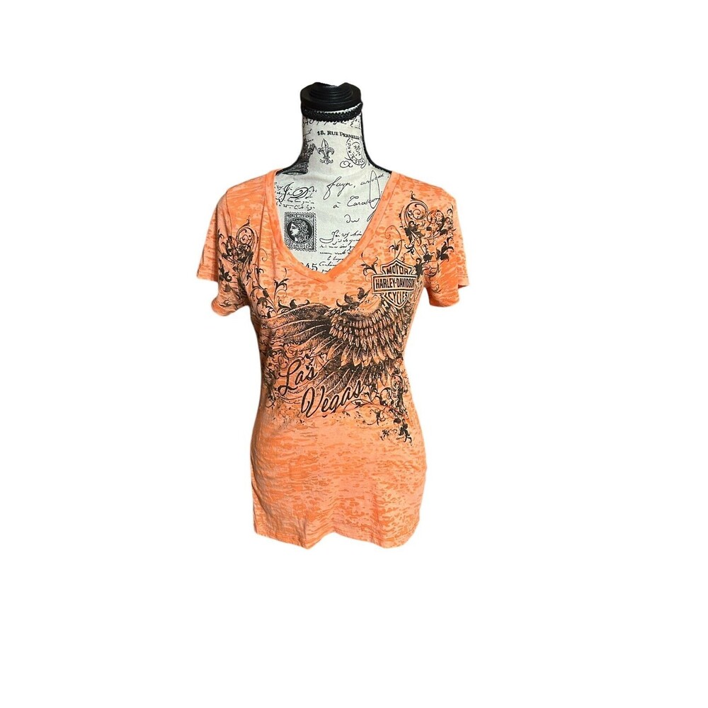 Orange Harley Davidson Burnout T-Shirt Women’s Medium Las Vegas